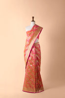 Handwoven Pink Satin Silk Sari