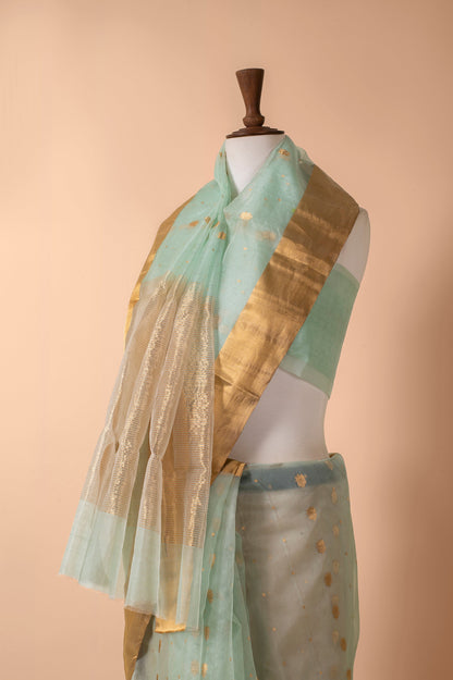 Handwoven Blue Organza Sari