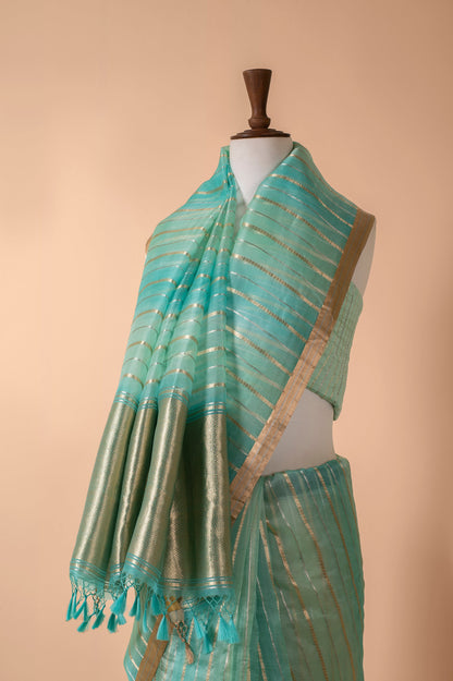 Handwoven Blue Organza Sari