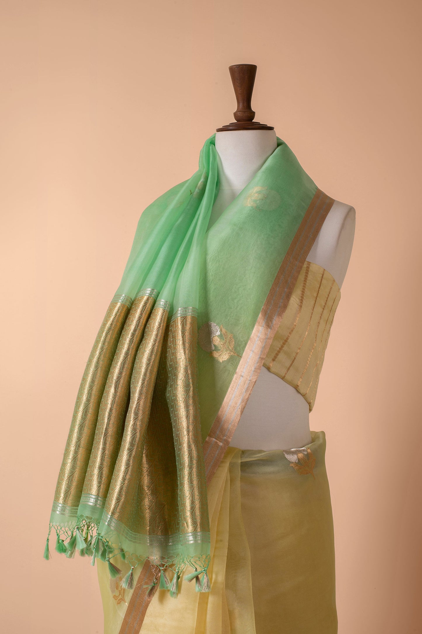 Handwoven Yellow Organza Sari