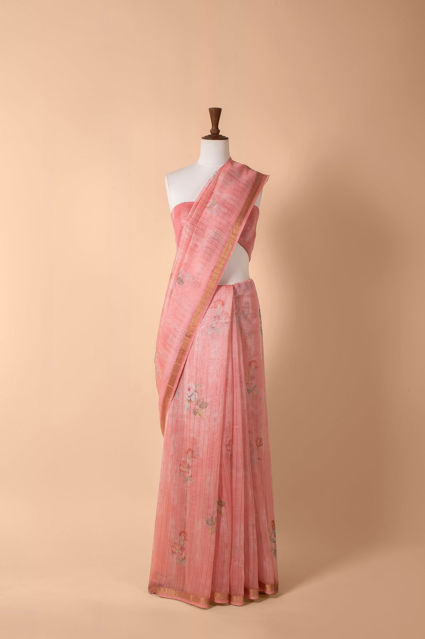 Handwoven Pink Chanderi Sari