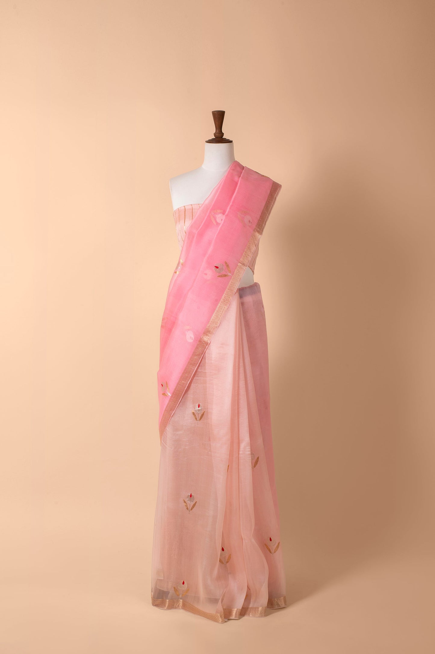 Handwoven Pink Organza Sari