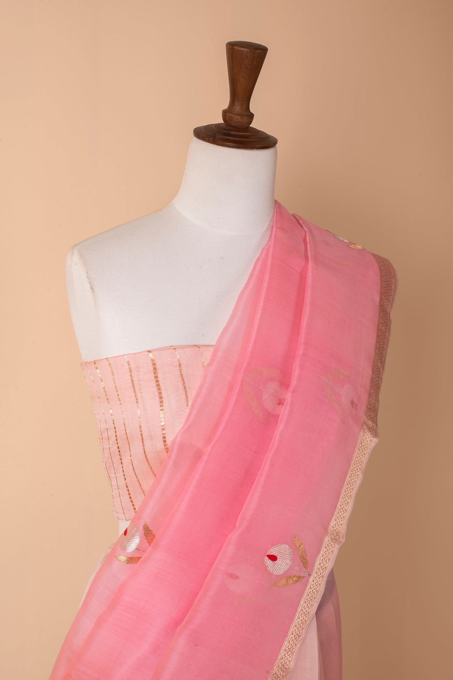 Handwoven Pink Organza Sari