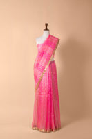 Handwoven Pink Organza Sari