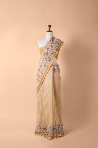 Handwoven Yellow Chanderi Sari