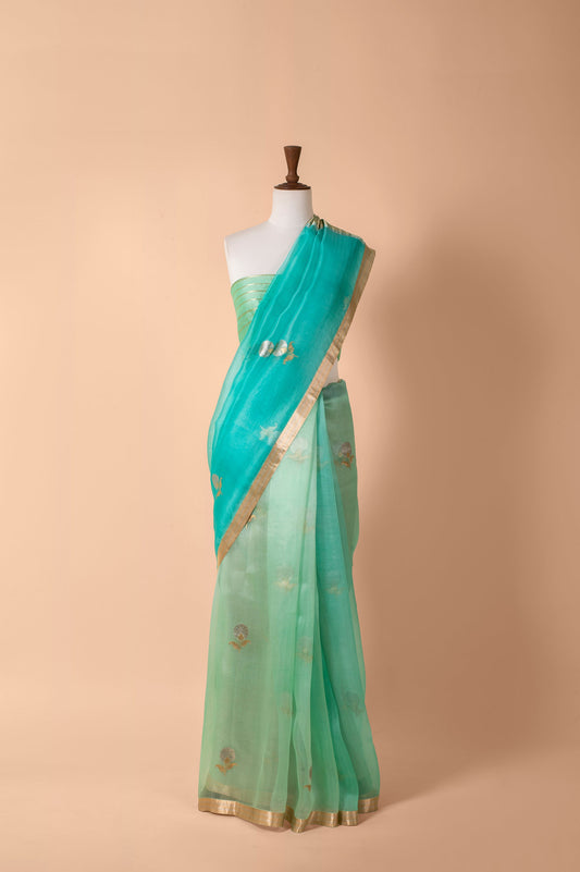 Handwoven Blue Organza Sari