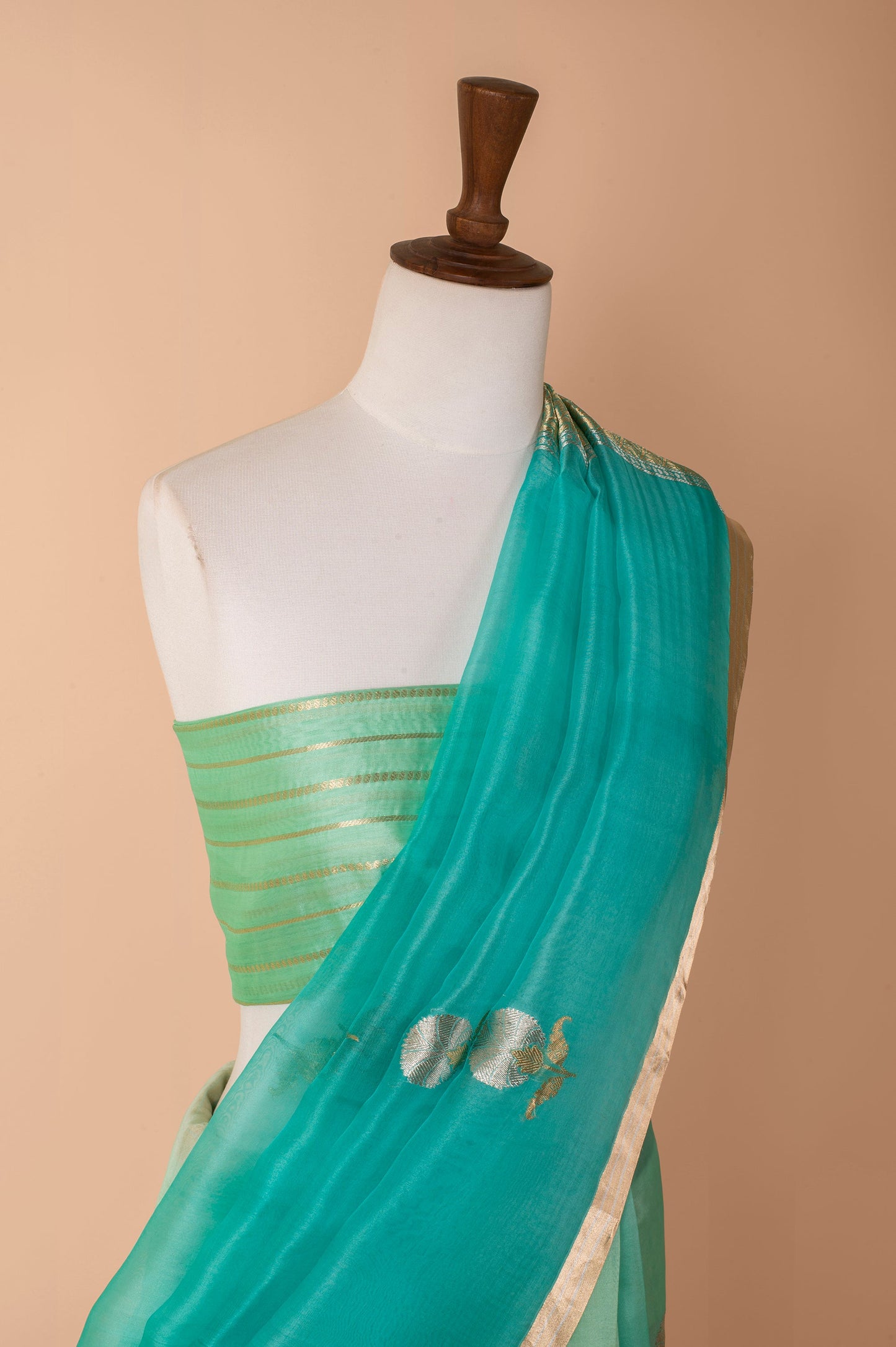 Handwoven Blue Organza Sari