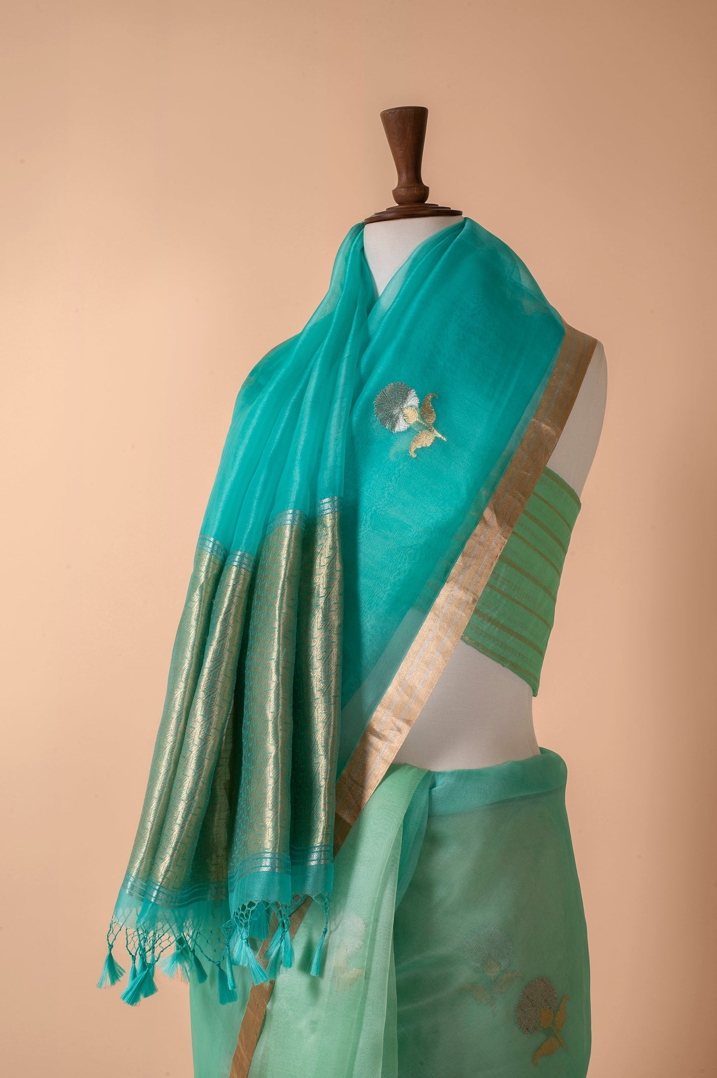 Handwoven Blue Organza Sari