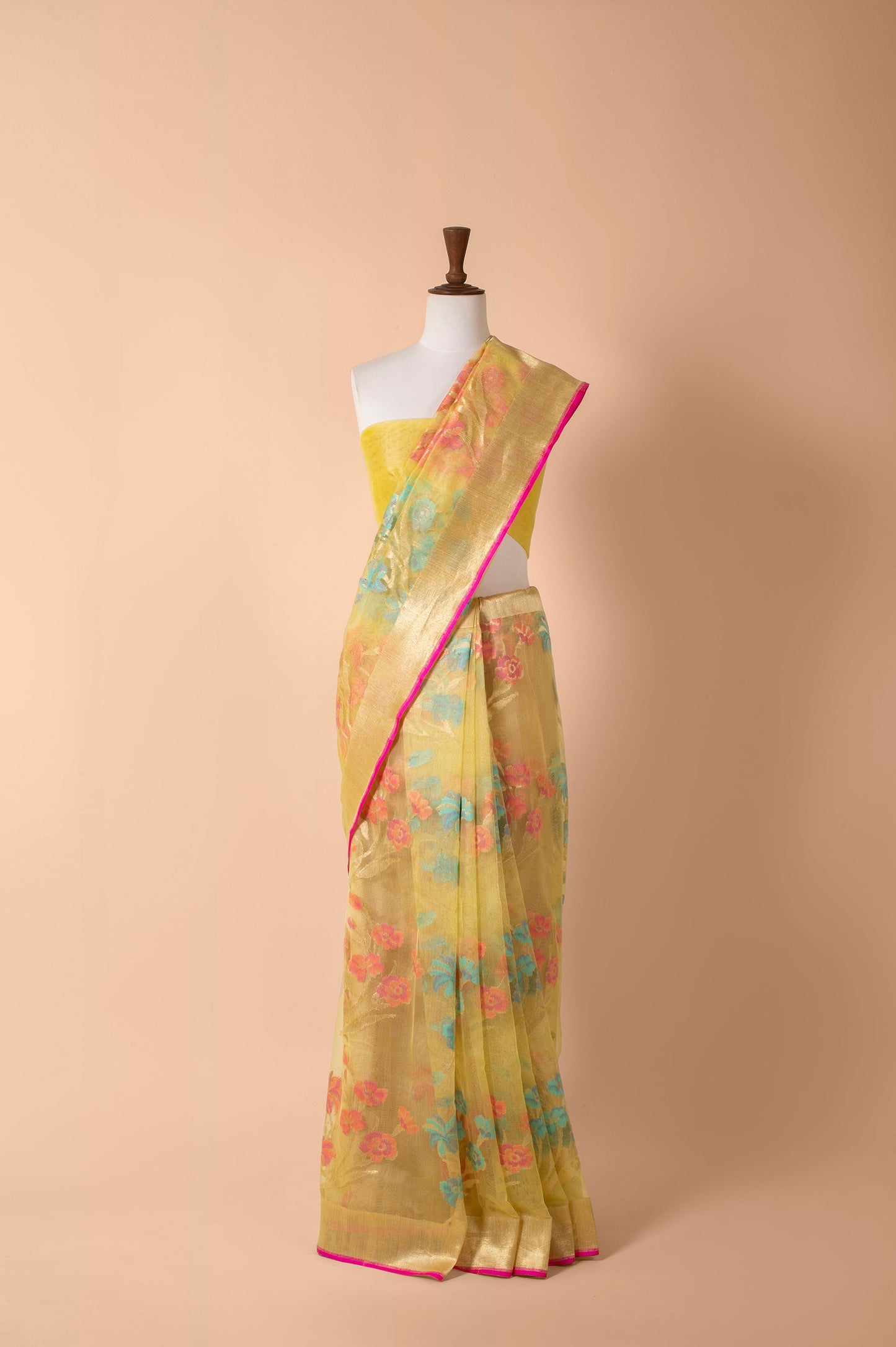 Handwoven Yellow Net Sari