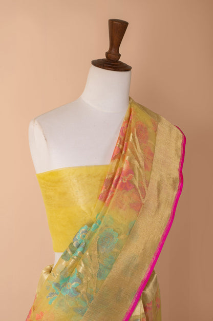 Handwoven Yellow Net Sari