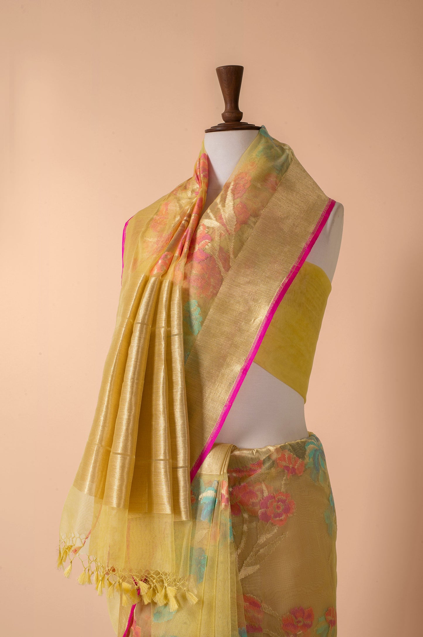 Handwoven Yellow Net Sari