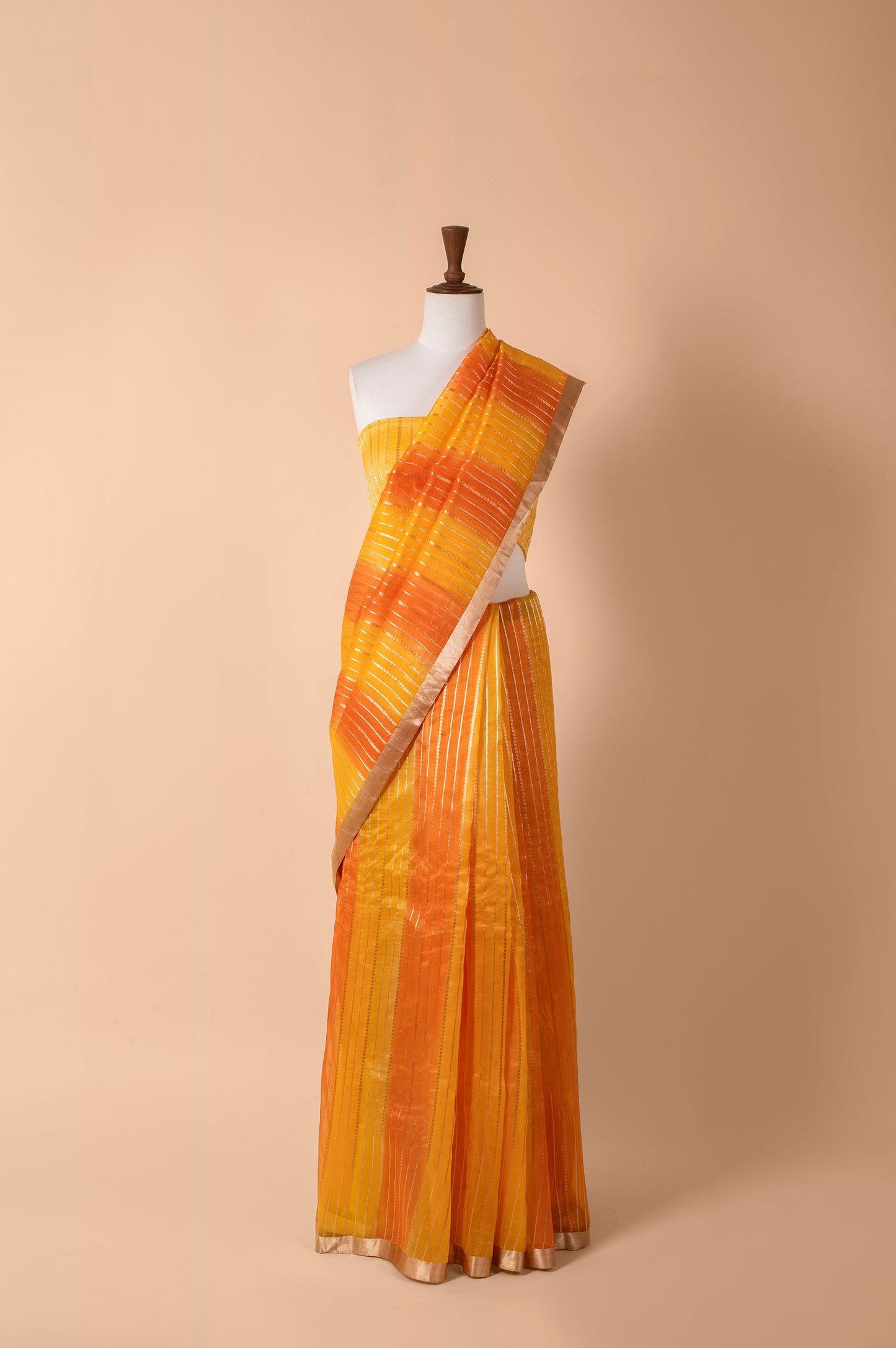 Handwoven Orange Organza Sari