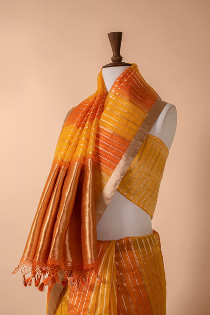 Handwoven Orange Organza Sari