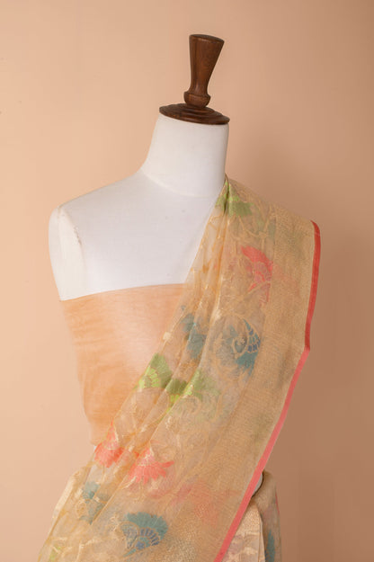 Handwoven Peach Net Sari