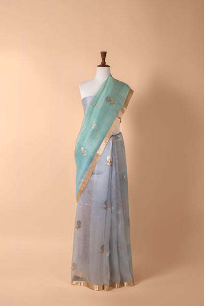 Handwoven Blue Organza Sari