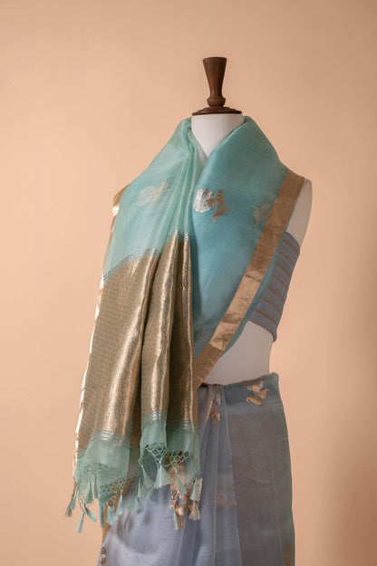 Handwoven Blue Organza Sari