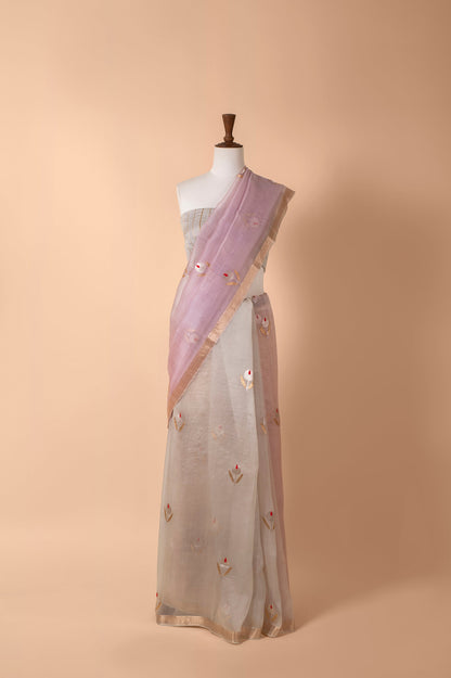 Handwoven Mauve Organza Sari