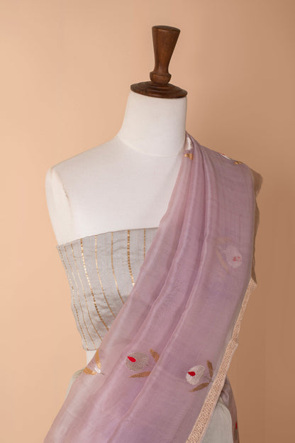 Handwoven Mauve Organza Sari