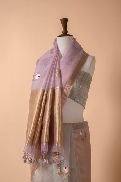 Handwoven Mauve Organza Sari