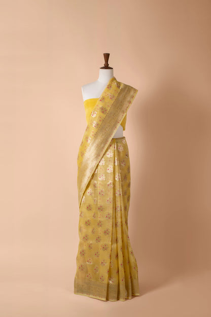 Handwoven Yellow Organza Sari