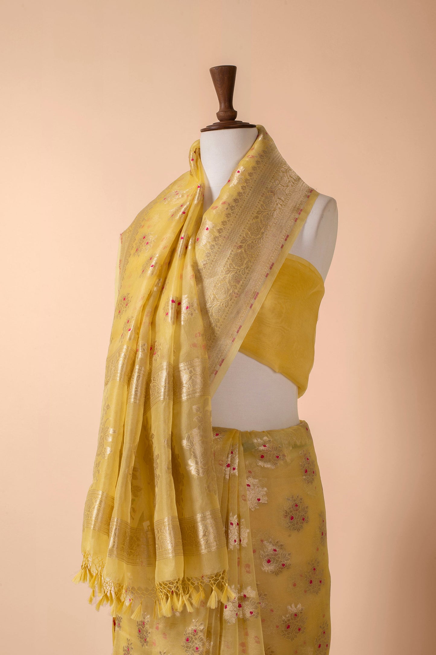 Handwoven Yellow Organza Sari