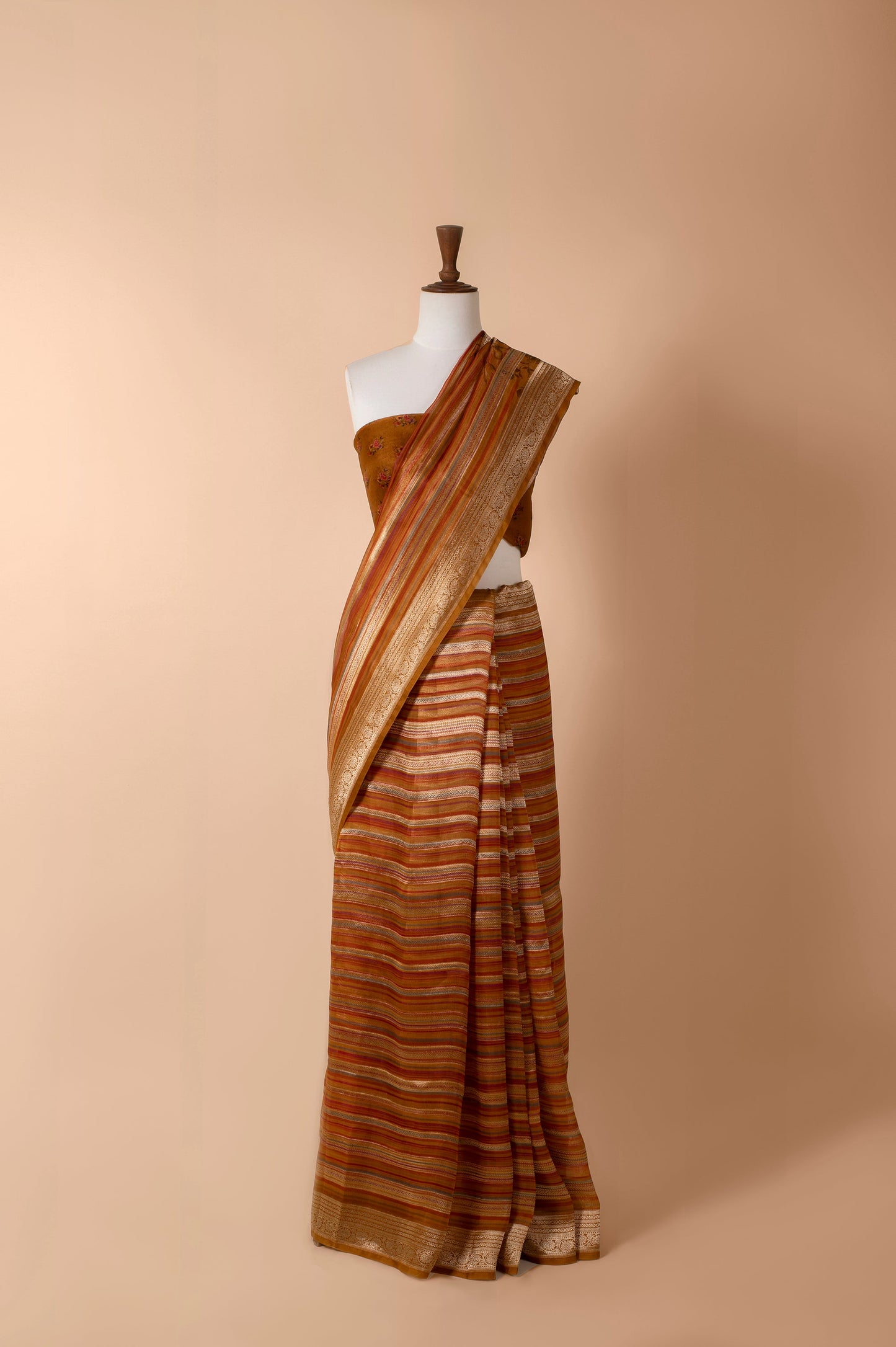 Handwoven Orange Organza Sari