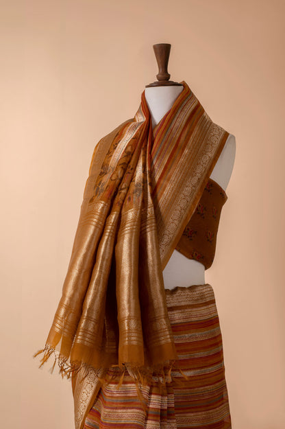 Handwoven Orange Organza Sari