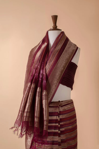 Handwoven Magenta Organza Sari