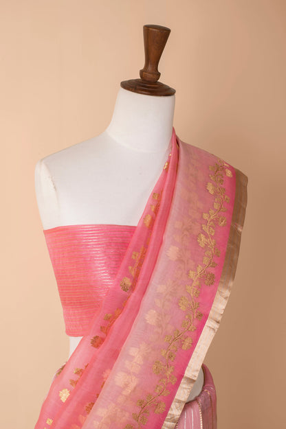 Handwoven Pink Organza Sari