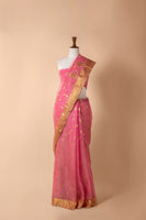 Handwoven Pink Organza Sari