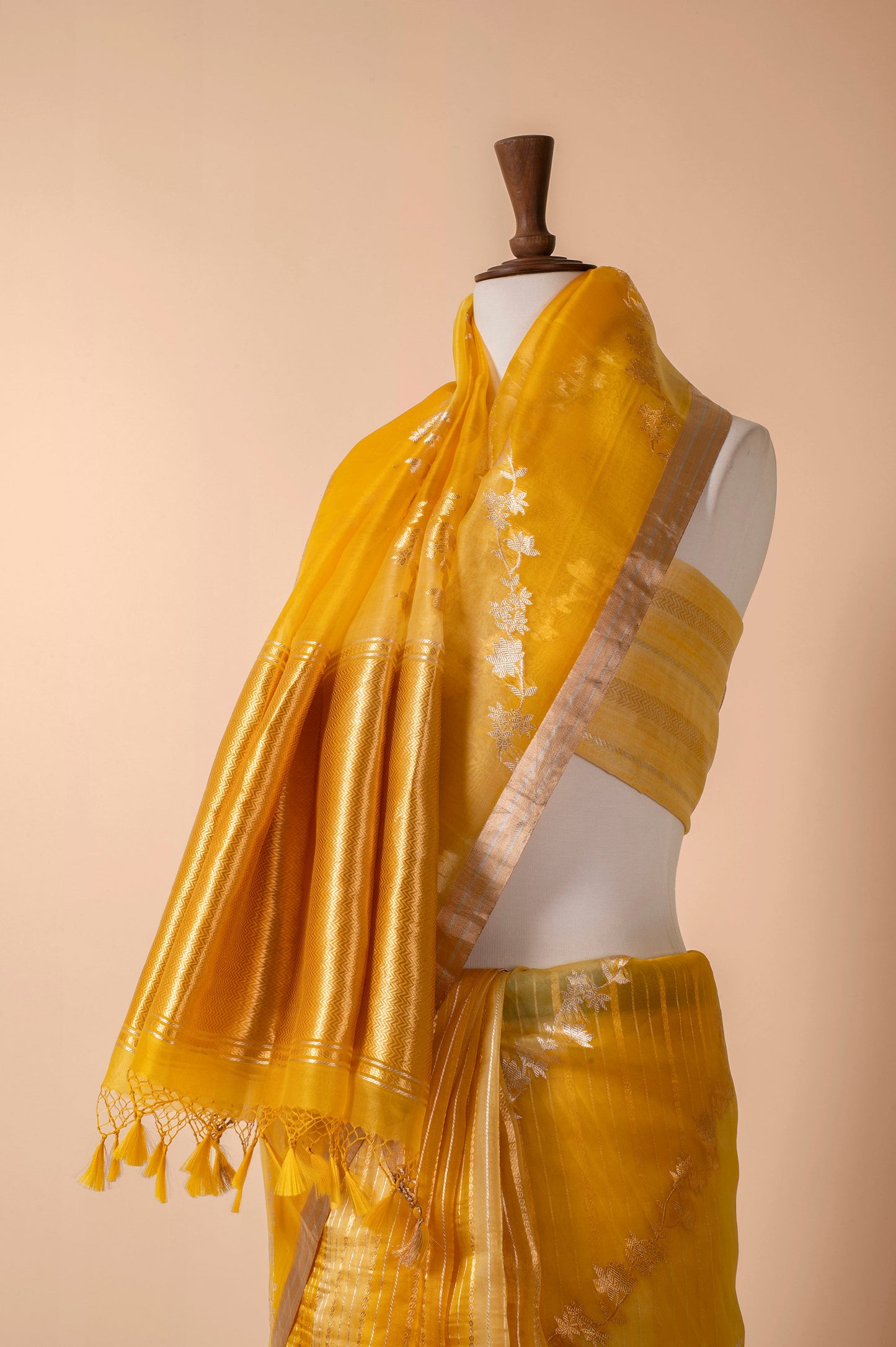 Handwoven Yellow Organza Sari