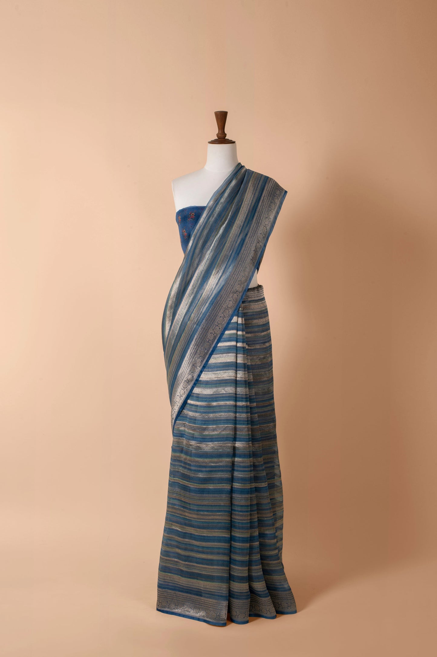 Handwoven Blue Organza Sari