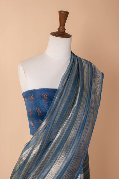 Handwoven Blue Organza Sari