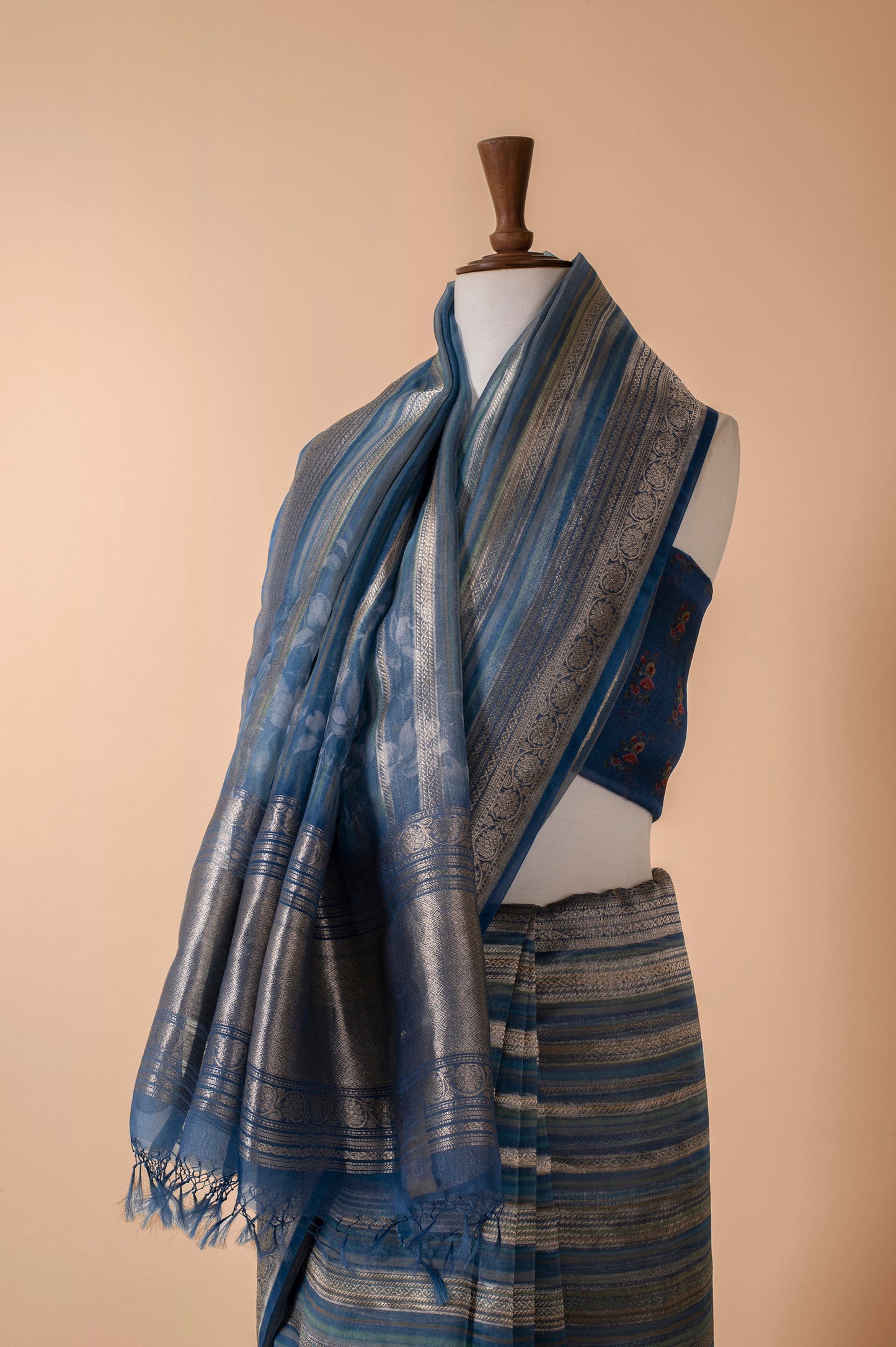 Handwoven Blue Organza Sari