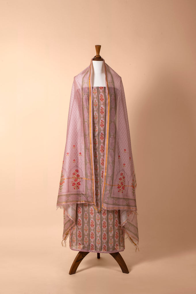 Handwoven Mauve Chanderi Suit Piece