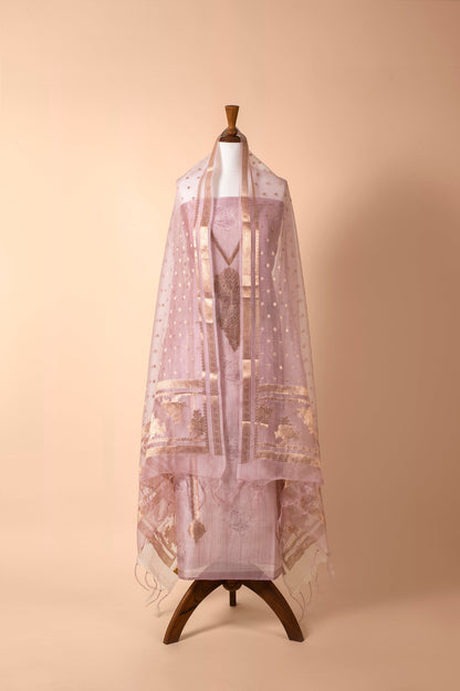 Handwoven Mauve Chanderi Suit Piece