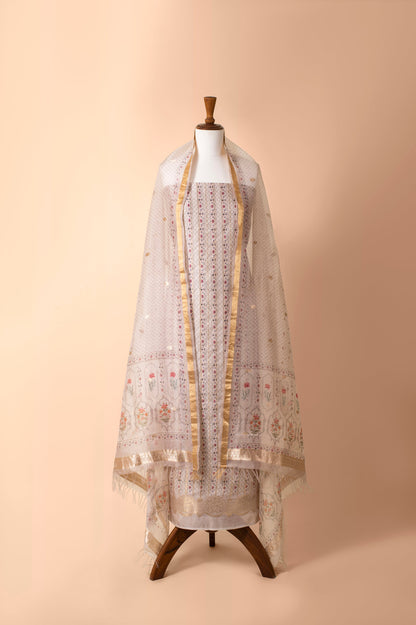 Handwoven Ivory Chanderi Suit Piece