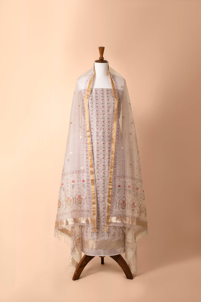 Handwoven Ivory Chanderi Suit Piece
