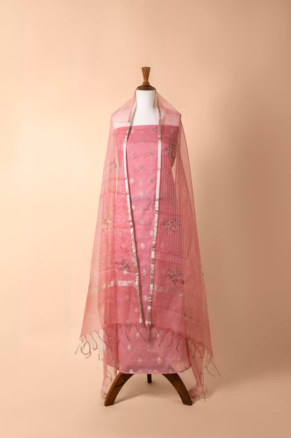 Handwoven Pink Chanderi Suit Piece