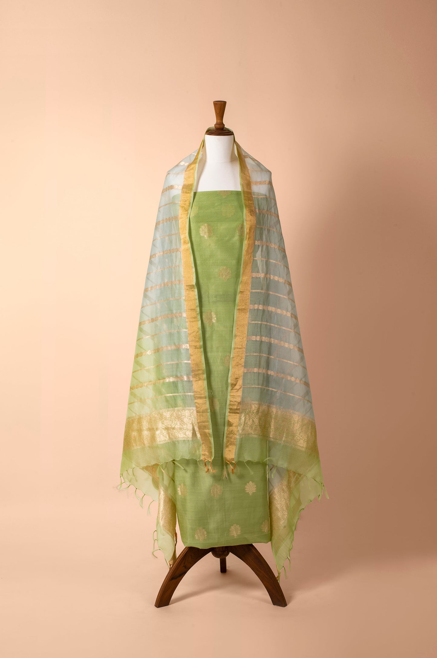 Handwoven Green Chanderi Suit Piece