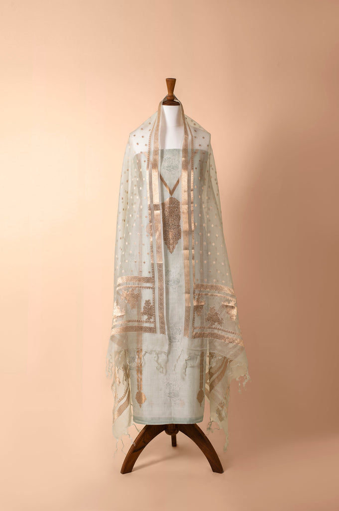 Handwoven Green Chanderi Suit Piece