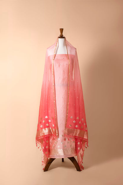 Handwoven Pink Chanderi Suit Piece