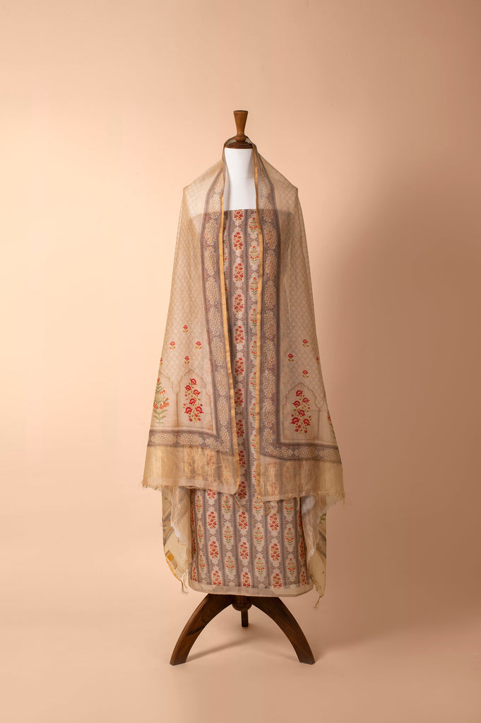 Handwoven Beige Chanderi Suit Piece