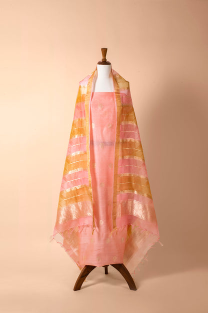 Handwoven Pink Chanderi Suit Piece