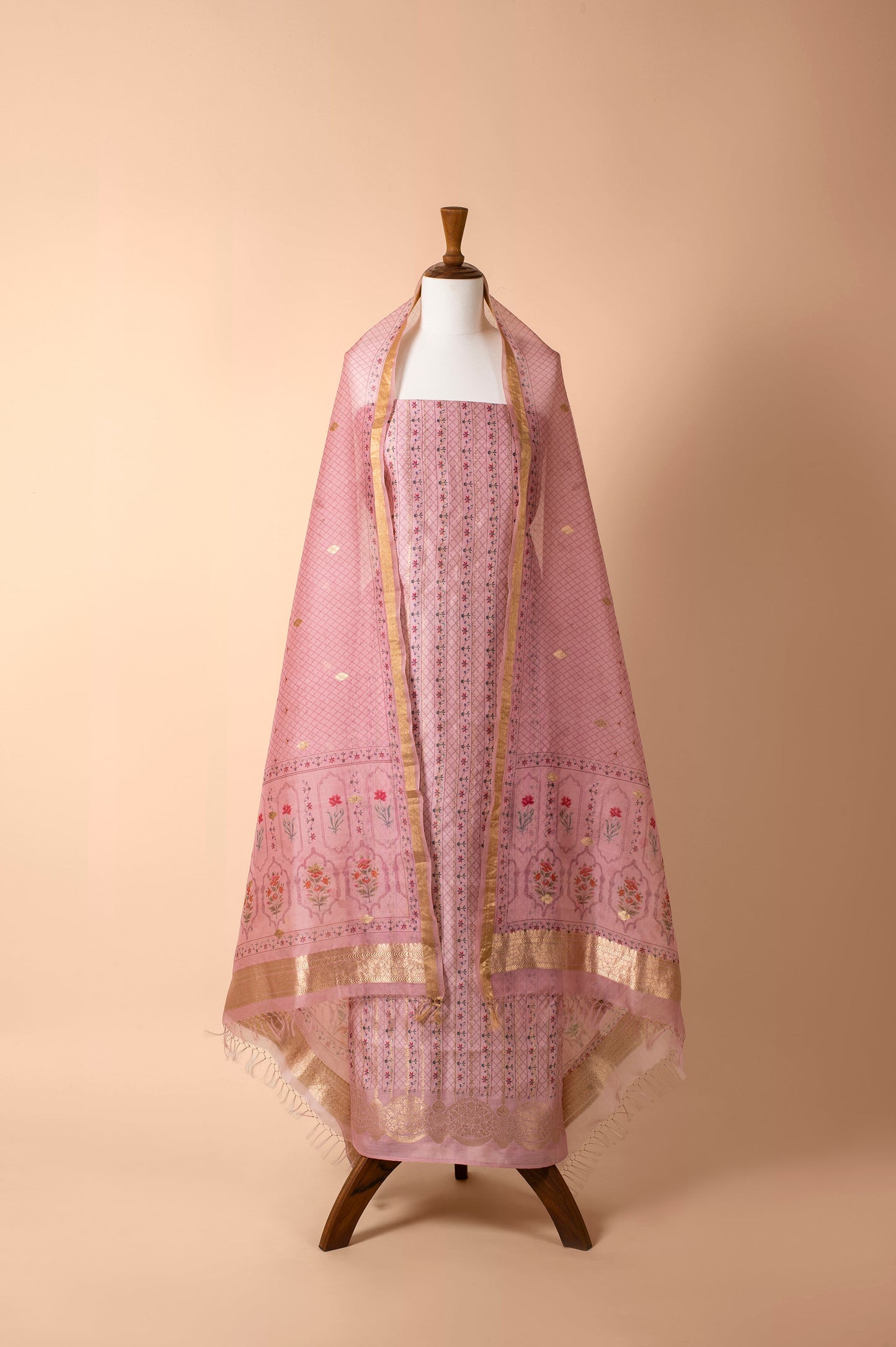 Handwoven Pink Chanderi Suit Piece