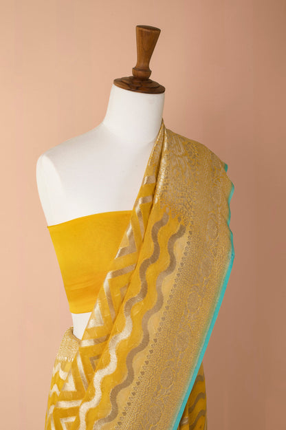 Handwoven Yellow Georgette Sari