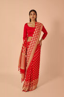 Handwoven Red Georgette Sari