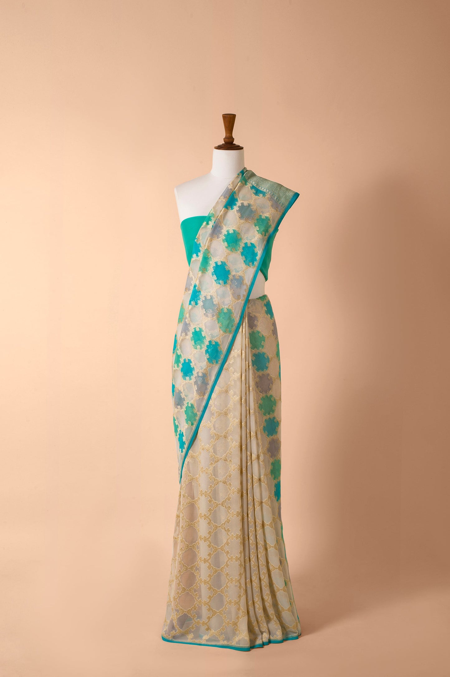 Handwoven Blue Georgette Sari