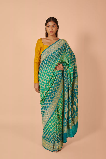 Handwoven Blue Bandhani Sari