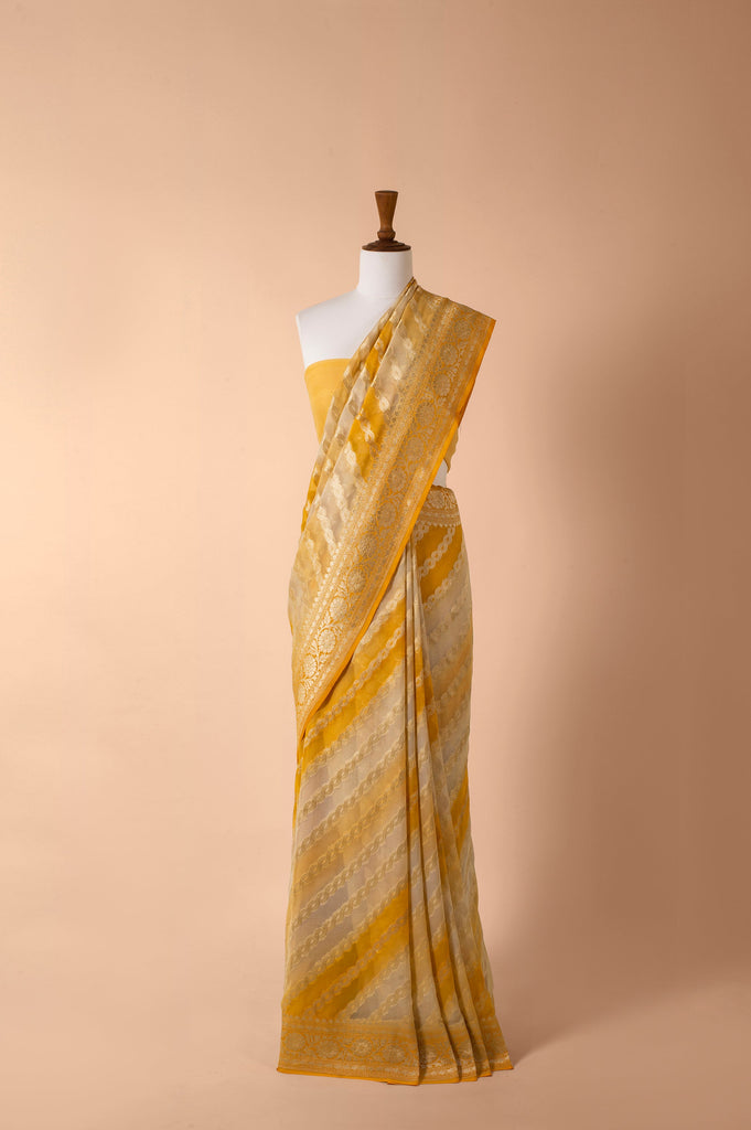 Handwoven Yellow Georgette Sari